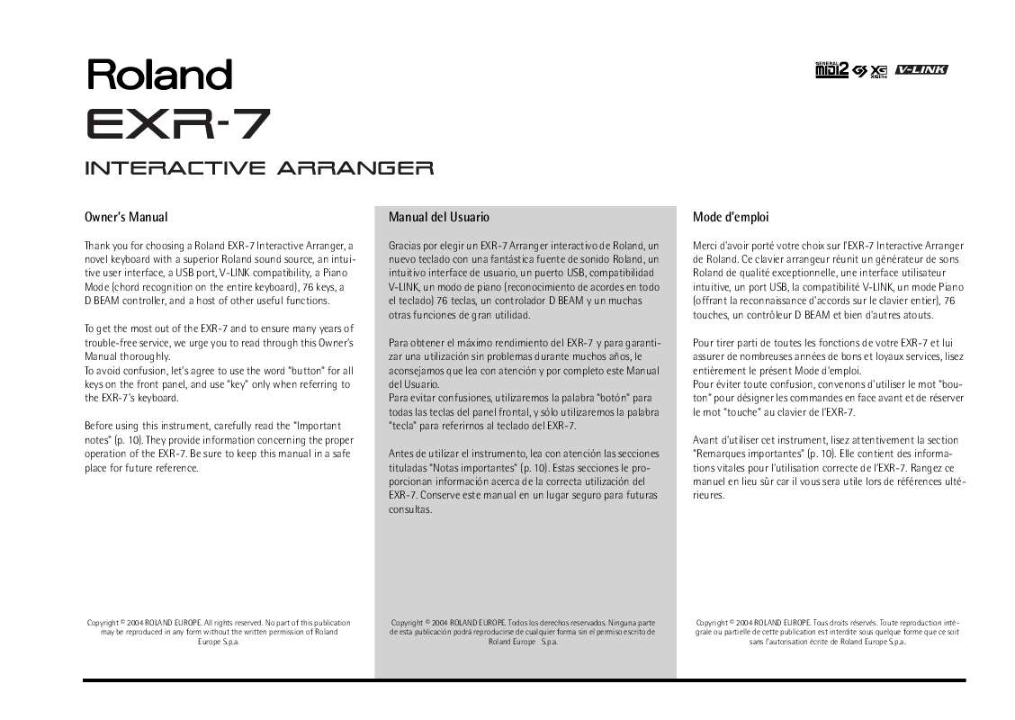 Guide utilisation  ROLAND EXR-7  de la marque ROLAND