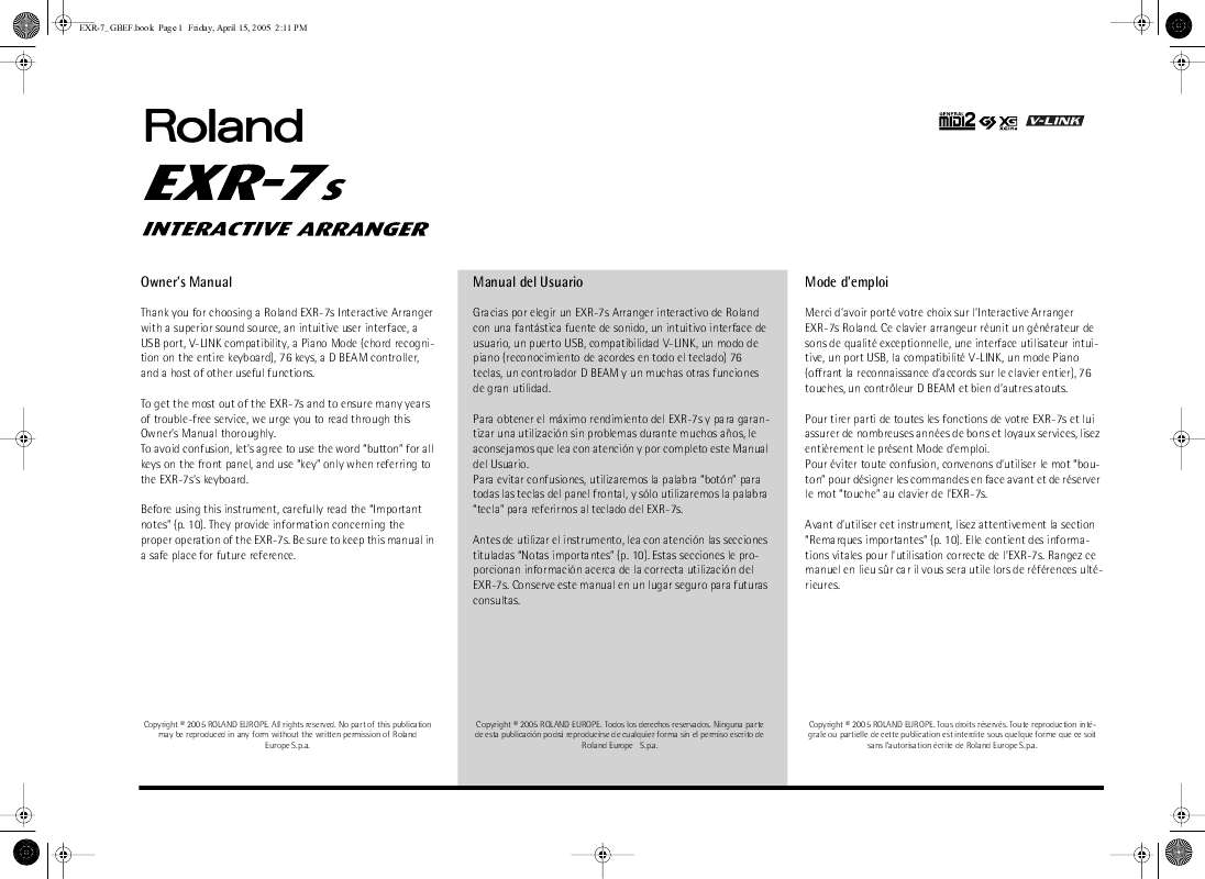 Guide utilisation  ROLAND EXR-7S  de la marque ROLAND