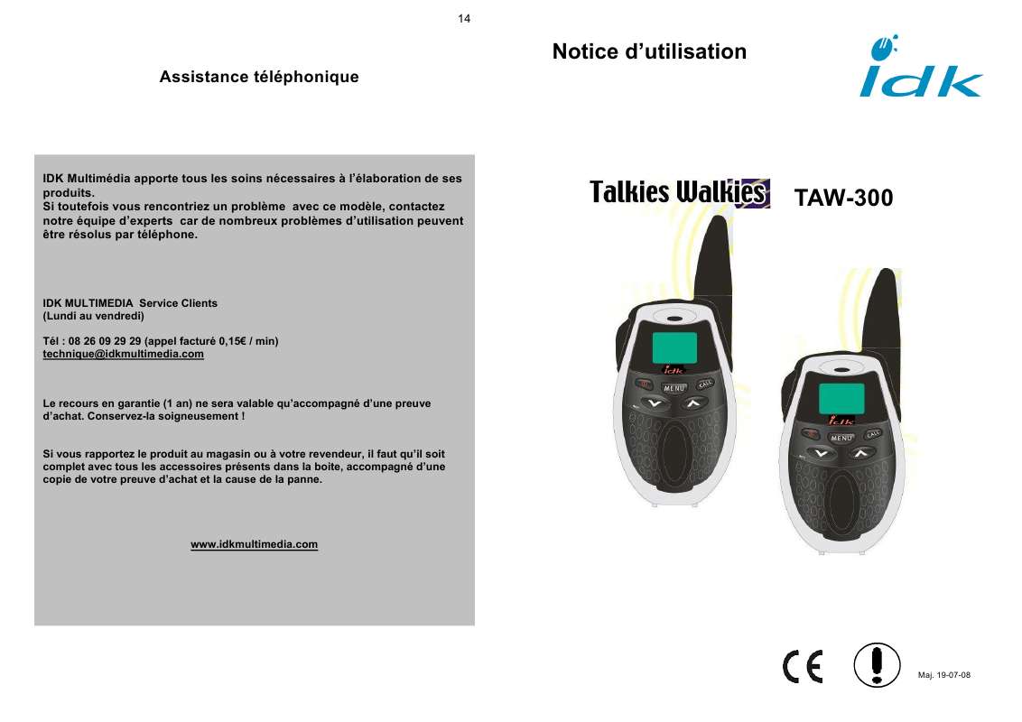 Guide utilisation IDK MULTIMEDIA TAW-300 de la marque IDK MULTIMEDIA