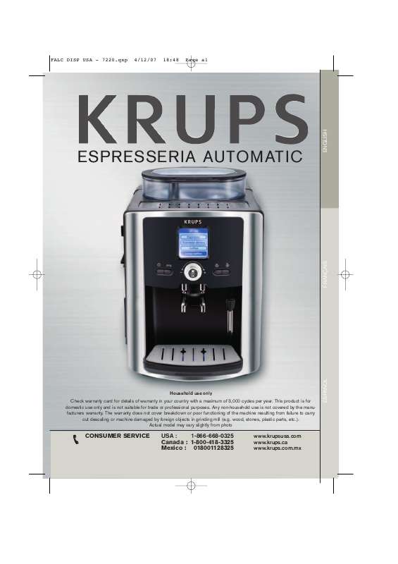 Guide utilisation KRUPS ESPRESSERIA AUTOMATIC XP7230 de la marque KRUPS