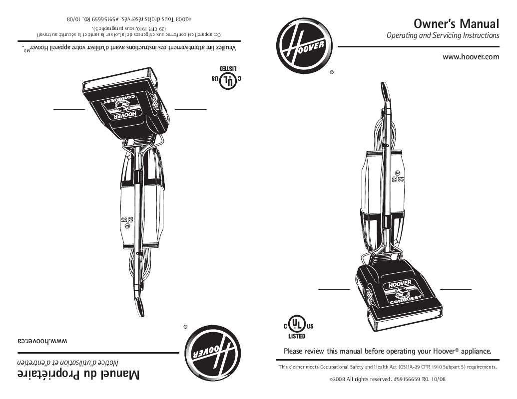 Guide utilisation  HOOVER C1800-020  de la marque HOOVER