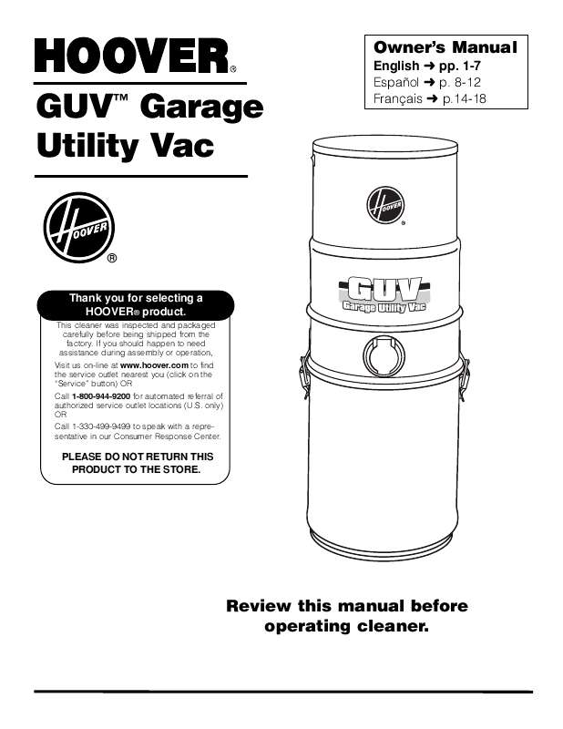 Guide utilisation  HOOVER GUV GARAGE UTILITY VAC  de la marque HOOVER