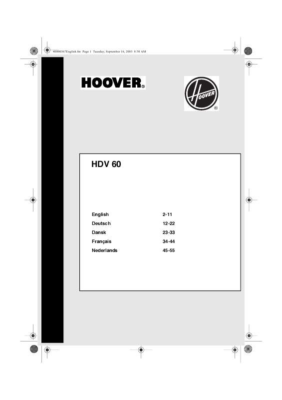 Guide utilisation  HOOVER HDV 60  de la marque HOOVER