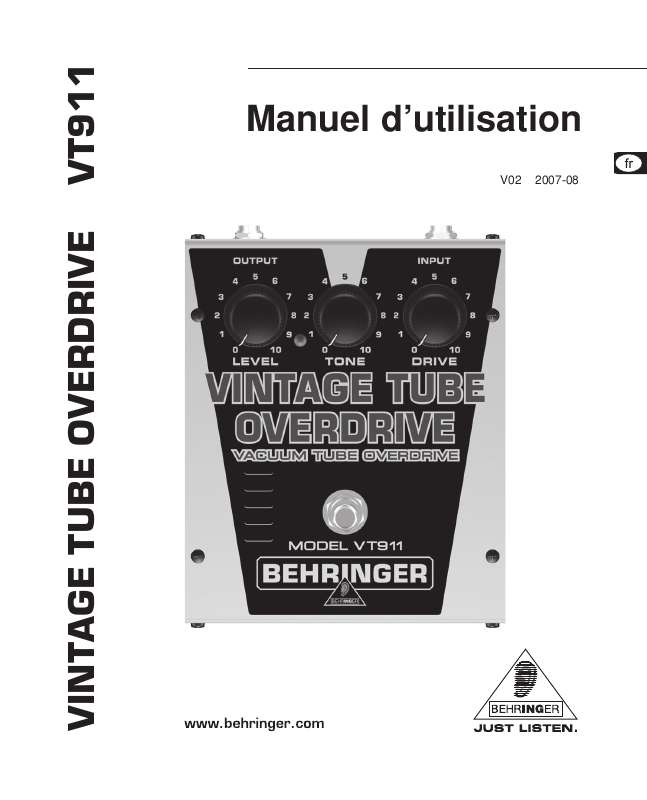 Guide utilisation BEHRINGER VT911  de la marque BEHRINGER