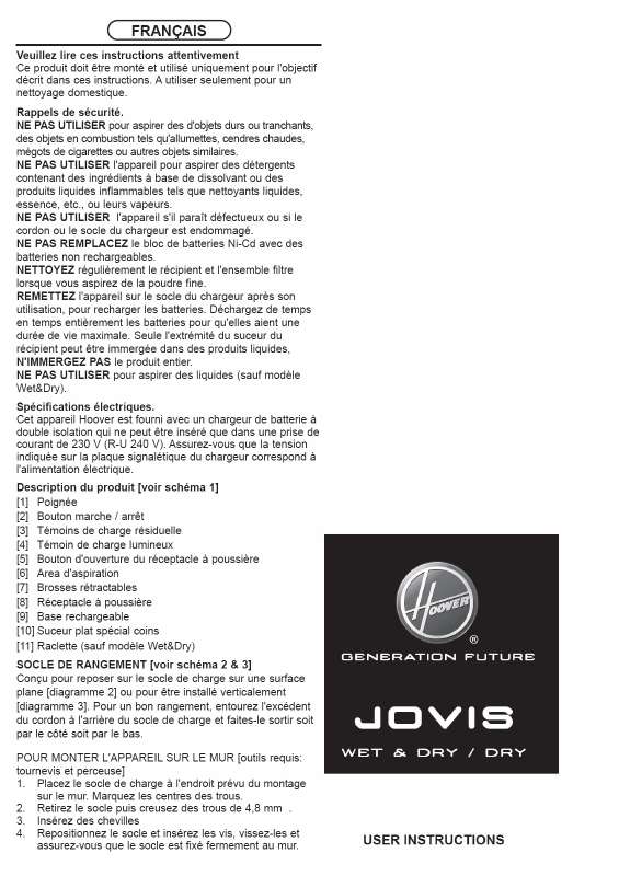 Guide utilisation  HOOVER JOVIS  de la marque HOOVER