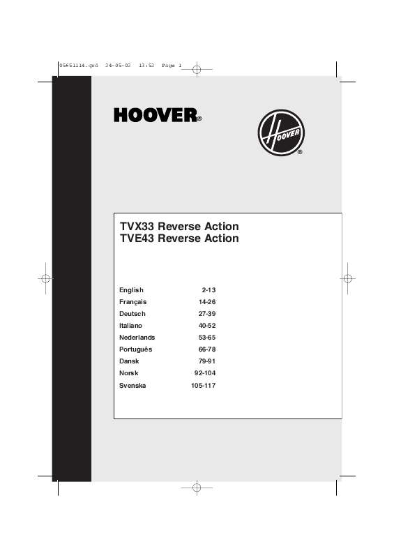 Guide utilisation  HOOVER TVE43  de la marque HOOVER
