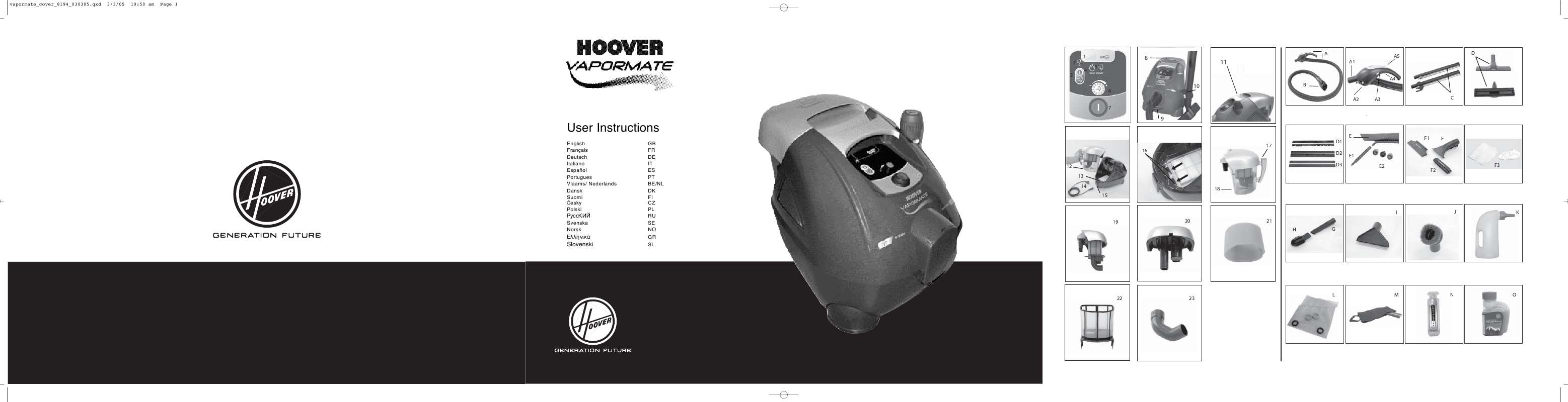 Guide utilisation  HOOVER VAPORMATE  de la marque HOOVER