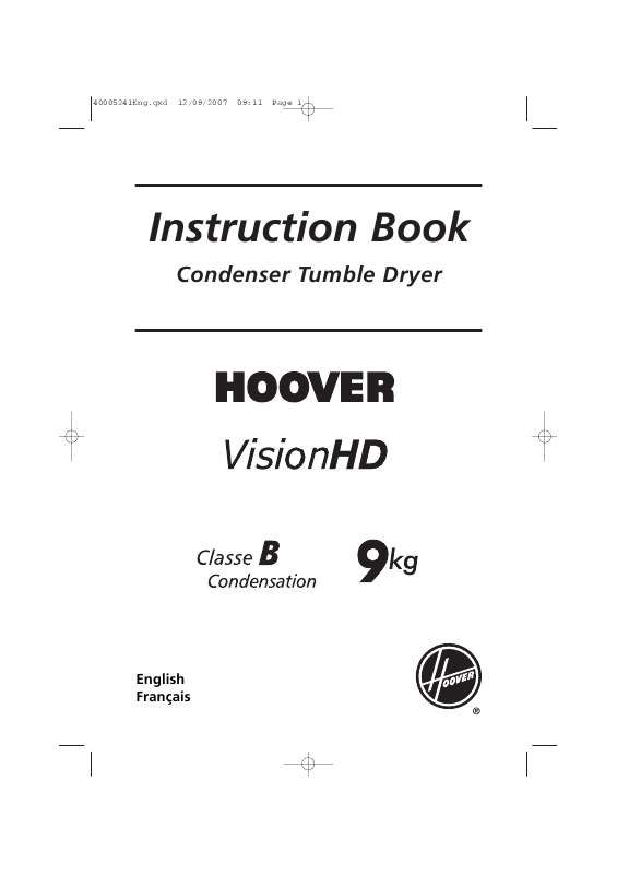 Guide utilisation  HOOVER VISION HD CLASSE B 9KG  de la marque HOOVER