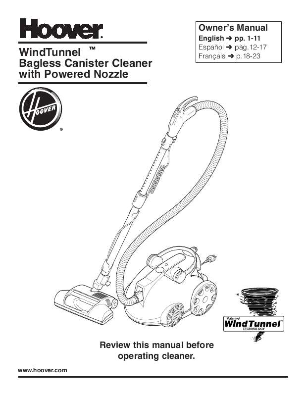 Guide utilisation  HOOVER WINDTUNNEL BAGLESS CANISTER CLEANER  de la marque HOOVER