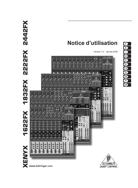 Guide utilisation BEHRINGER XENYX 2222FX  de la marque BEHRINGER