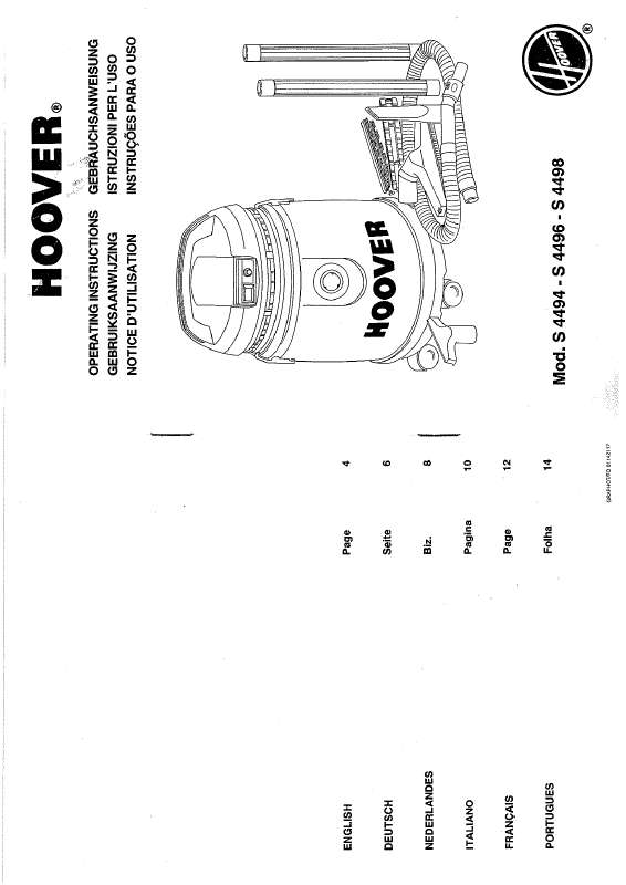 Guide utilisation  HOOVER S 4494  de la marque HOOVER