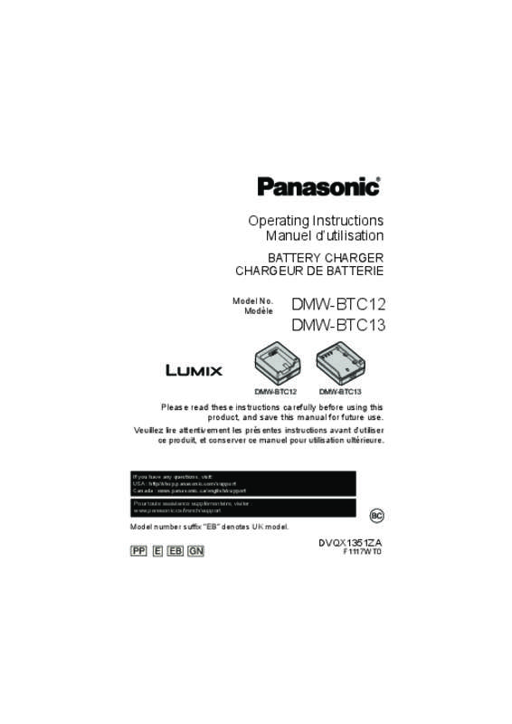 Guide utilisation PANASONIC DMWBTC12PP  de la marque PANASONIC