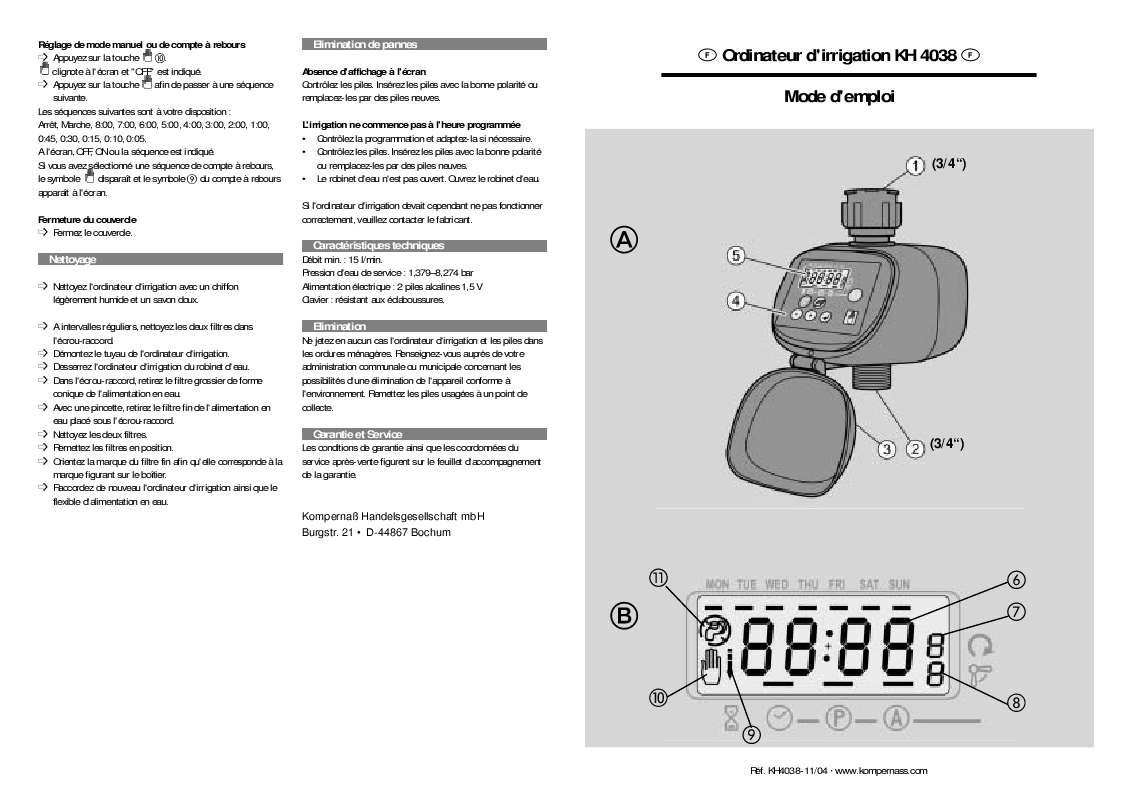 Guide utilisation  KOMPERNASS KH 4038 ORDINATEUR D-IRRIGATION  de la marque KOMPERNASS