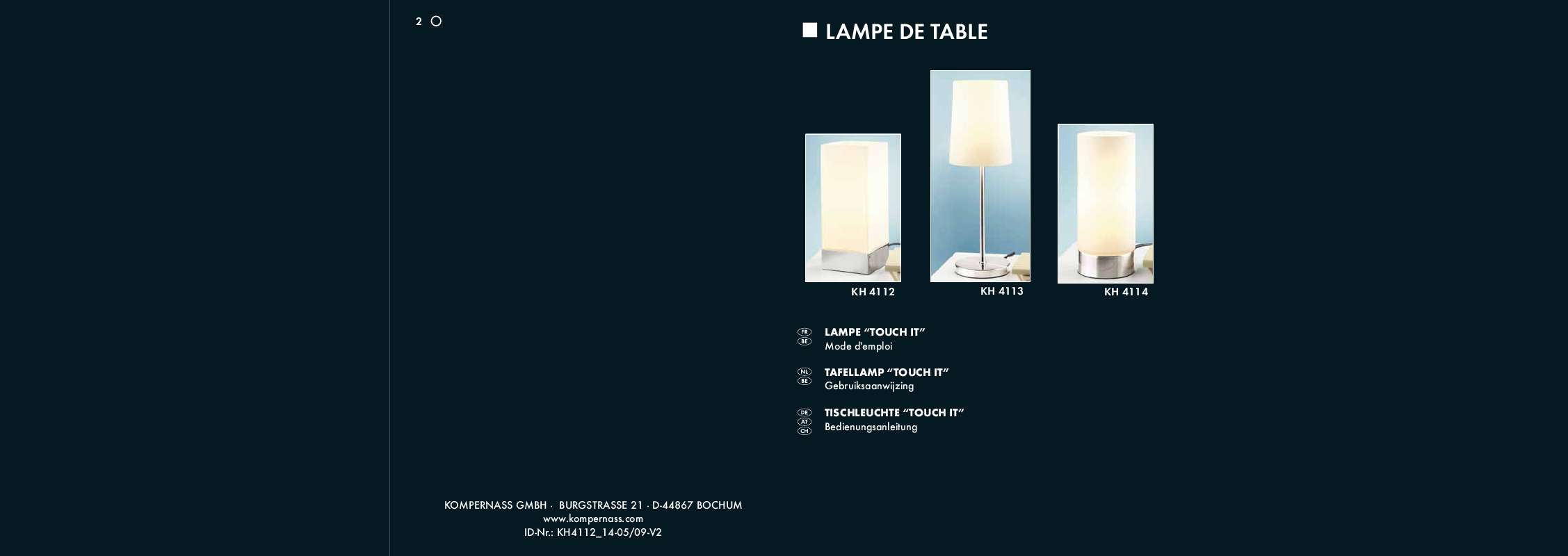 Guide utilisation  KOMPERNASS KH 4113 TOUCH IT TABLE LAMP @  de la marque KOMPERNASS
