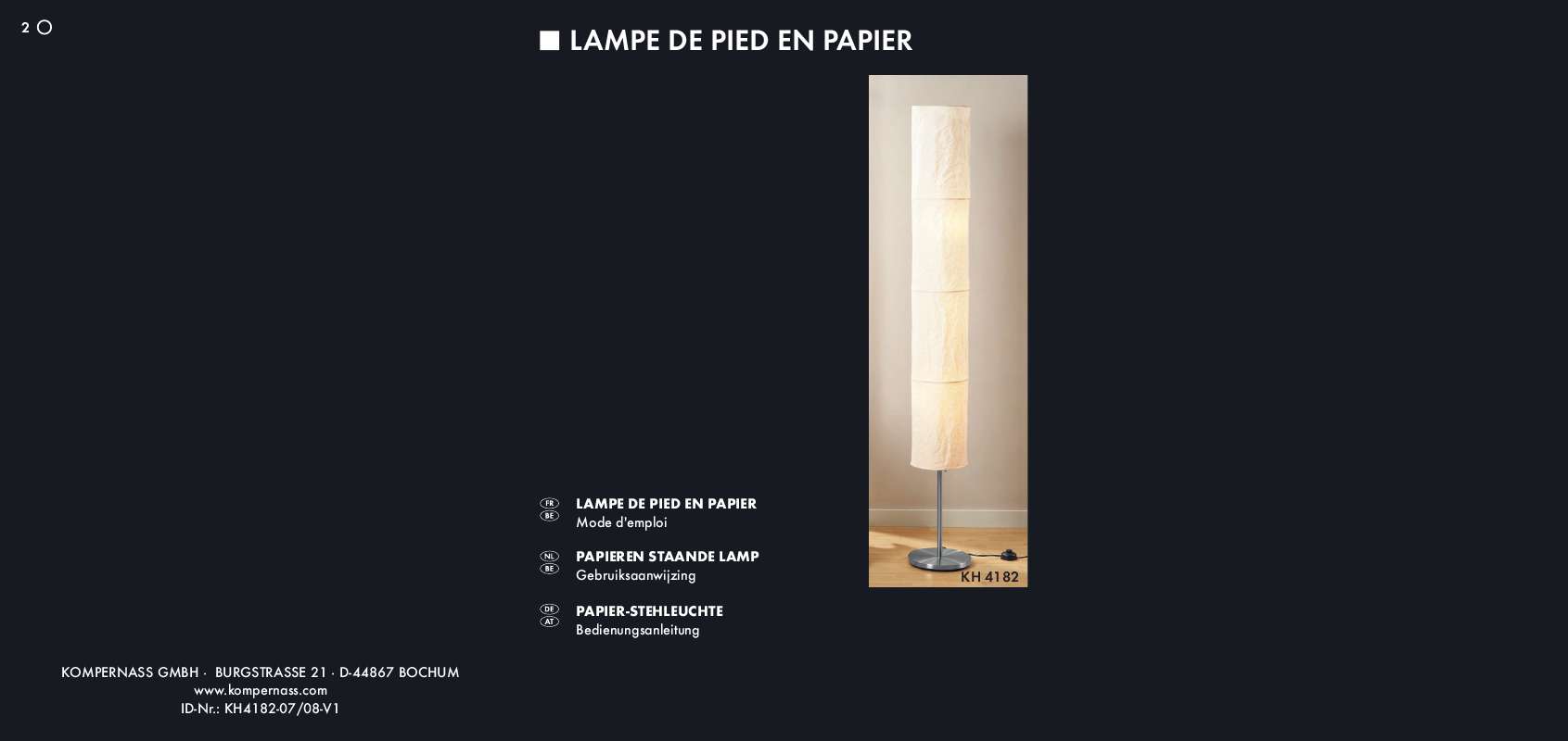 Guide utilisation  KOMPERNASS KH 4182 PAPER FLOOR LAMP  de la marque KOMPERNASS
