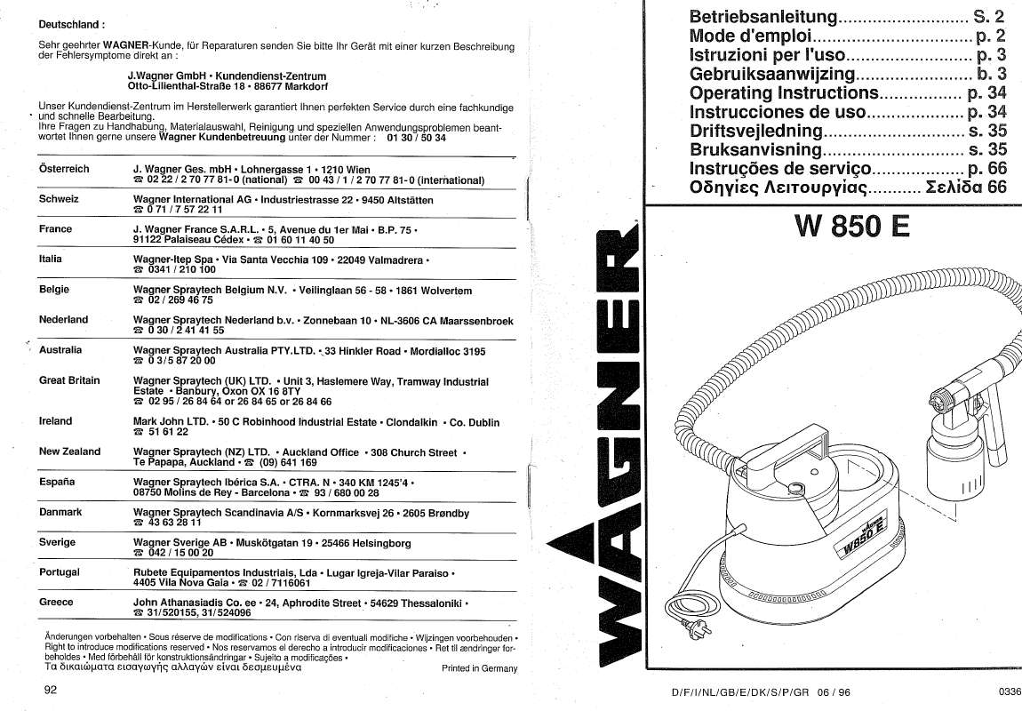 Guide utilisation  WAGNER W 850 E  de la marque WAGNER