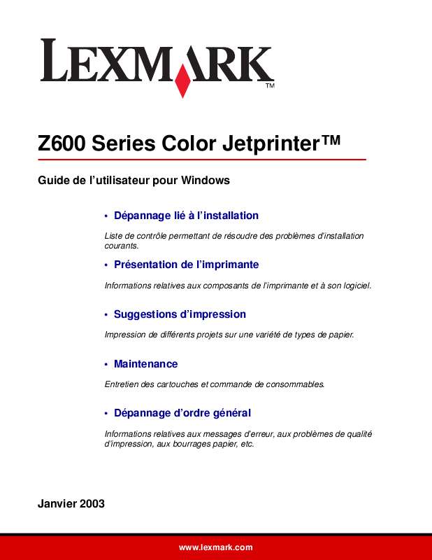 Guide utilisation LEXMARK Z600  de la marque LEXMARK