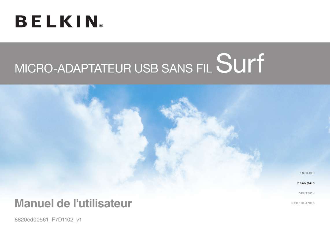 Guide utilisation  BELKIN MICRO-ADAPTATEUR USB SANS FIL SURF F7D1102ED  de la marque BELKIN
