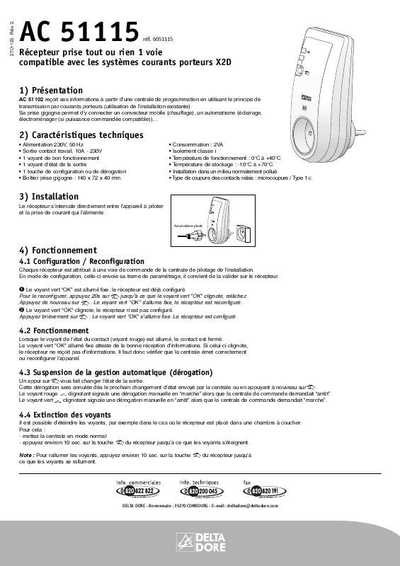 Guide utilisation DELTA DORE AC 51115  de la marque DELTA DORE