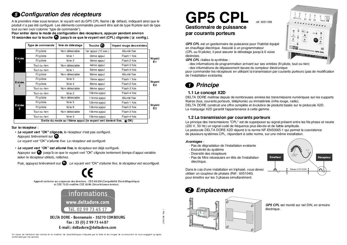 Guide utilisation DELTA DORE GP5 CPL  de la marque DELTA DORE