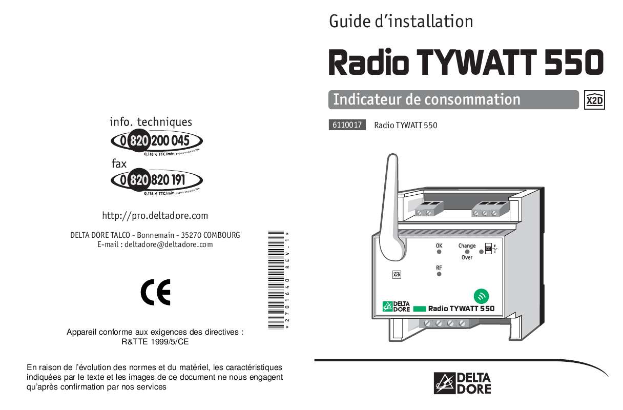 Guide utilisation DELTA DORE RADIO TYWATT 550  de la marque DELTA DORE