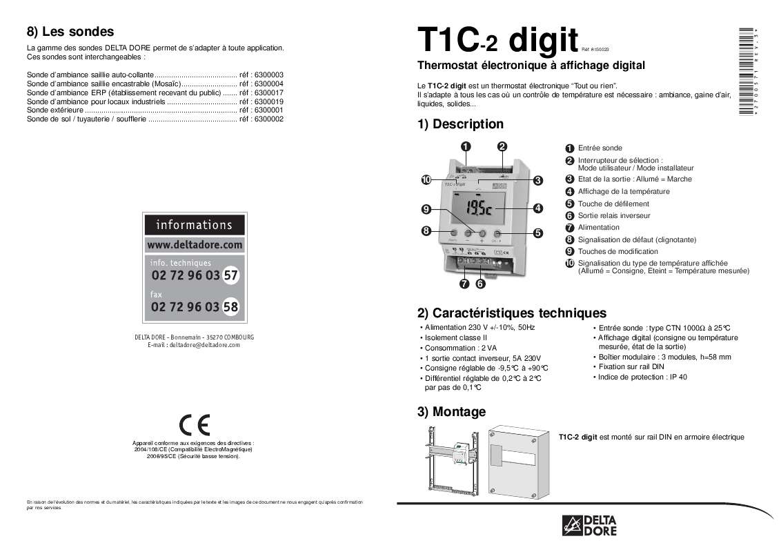Guide utilisation DELTA DORE T1C-2 DIGIT  de la marque DELTA DORE