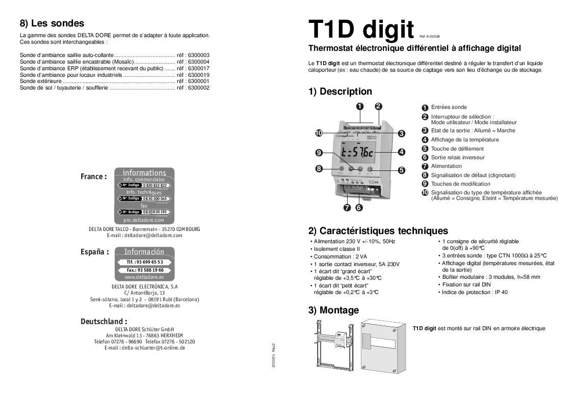 Guide utilisation DELTA DORE T1D DIGIT  de la marque DELTA DORE