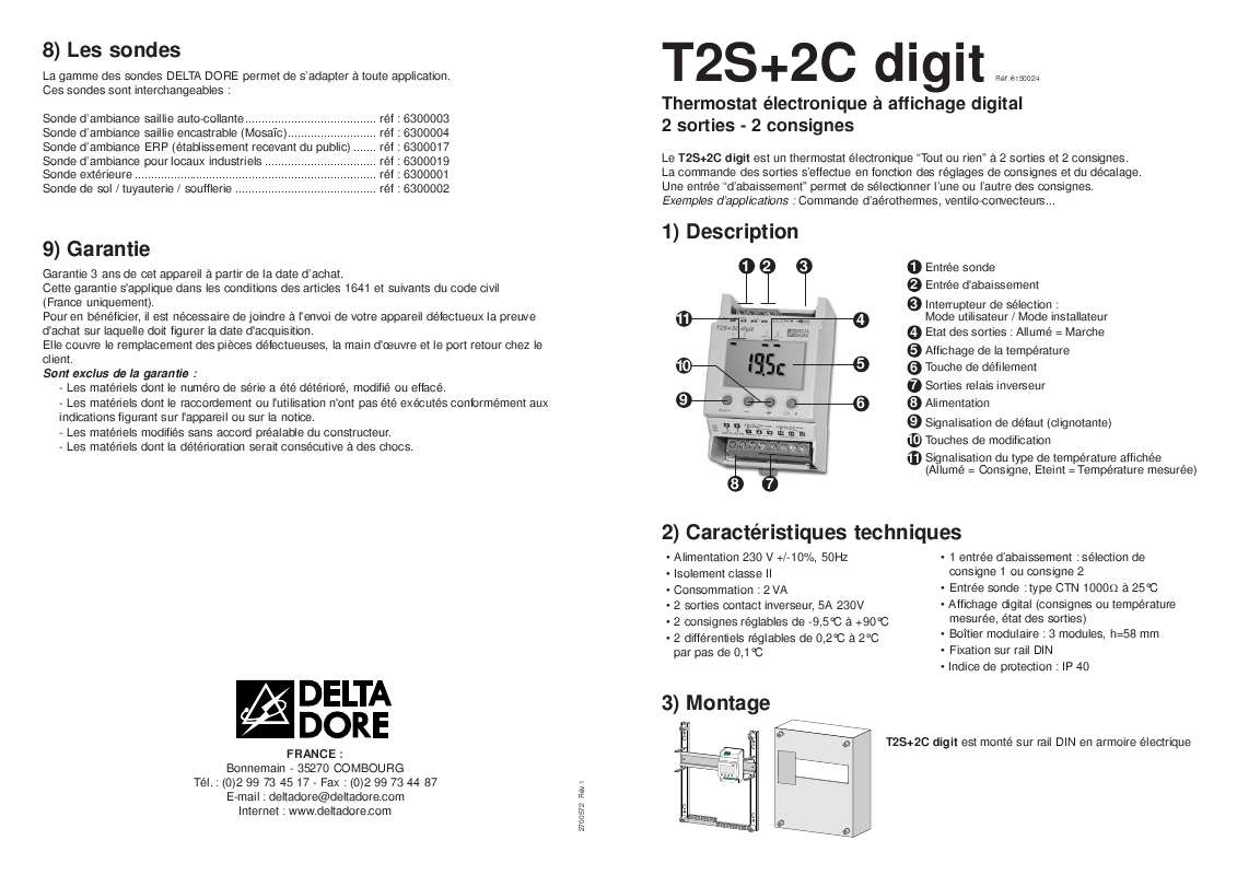 Guide utilisation DELTA DORE T2S PLUS 2C DIGIT  de la marque DELTA DORE