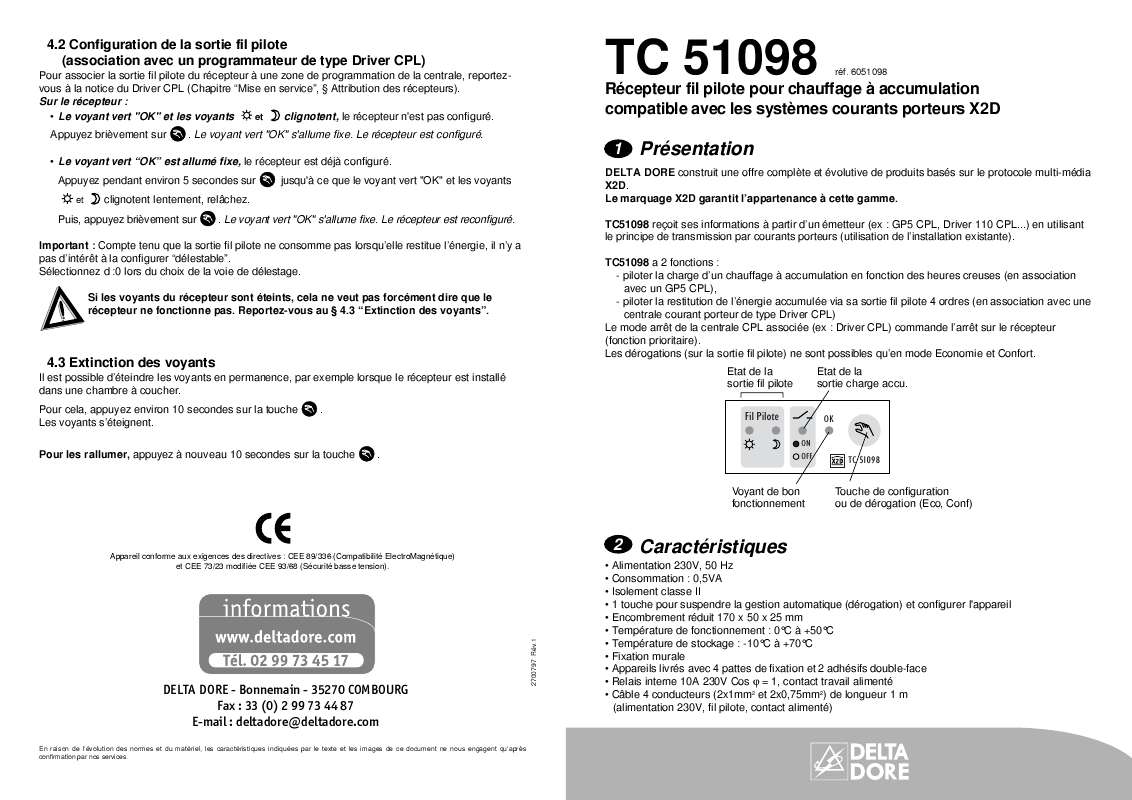 Guide utilisation DELTA DORE TC 51098  de la marque DELTA DORE