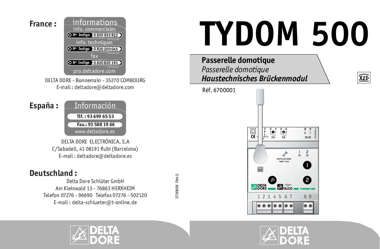 Guide utilisation DELTA DORE TYDOM 500  de la marque DELTA DORE