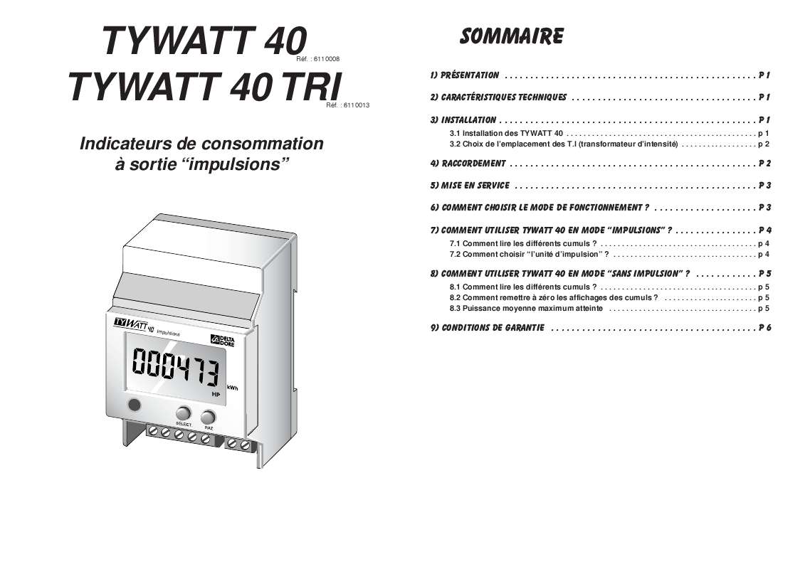 Guide utilisation DELTA DORE TYWATT 40 TRI  de la marque DELTA DORE