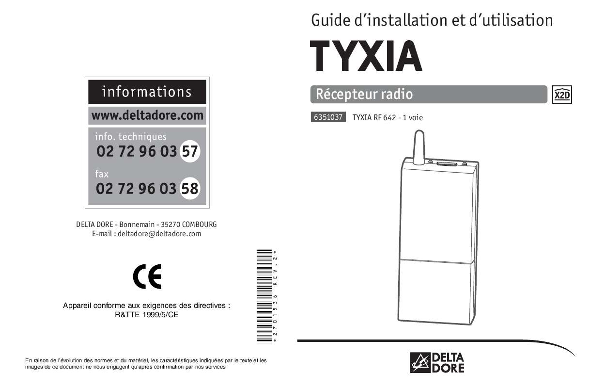 Guide utilisation DELTA DORE TYXIA RF 642-1 VOIE  de la marque DELTA DORE