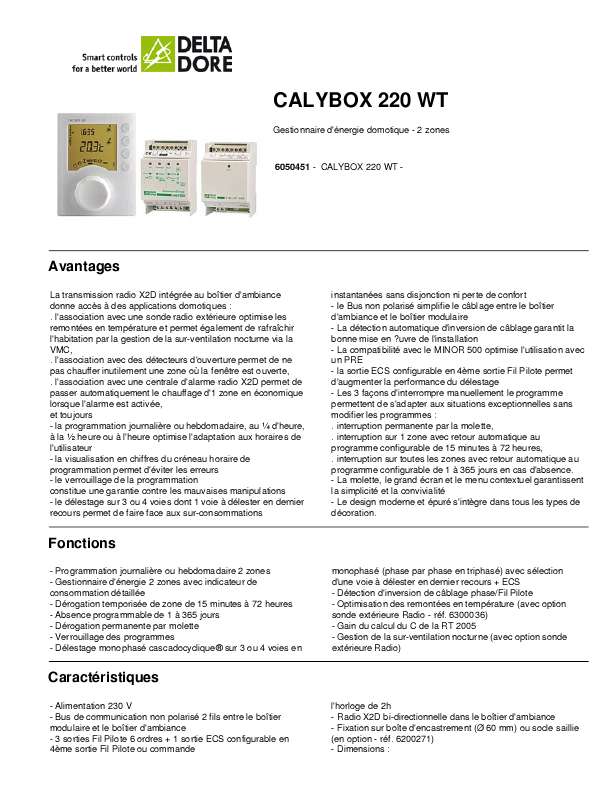 Guide utilisation DELTA DORE CALYBOX 220 WT  de la marque DELTA DORE