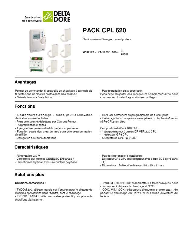 Guide utilisation DELTA DORE PACK CPL 620  de la marque DELTA DORE