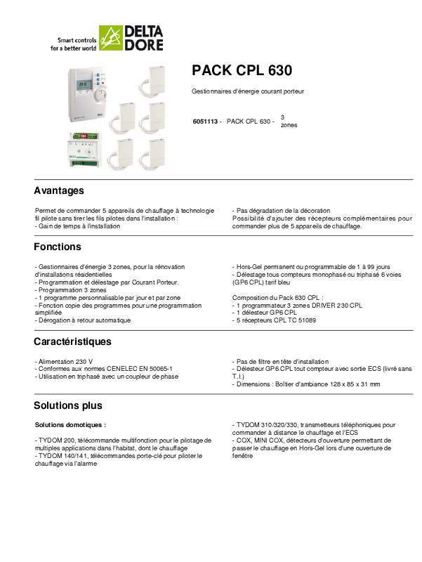 Guide utilisation DELTA DORE PACK CPL 630  de la marque DELTA DORE