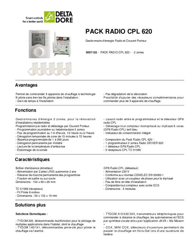 Guide utilisation DELTA DORE PACK RADIO CPL 620  de la marque DELTA DORE