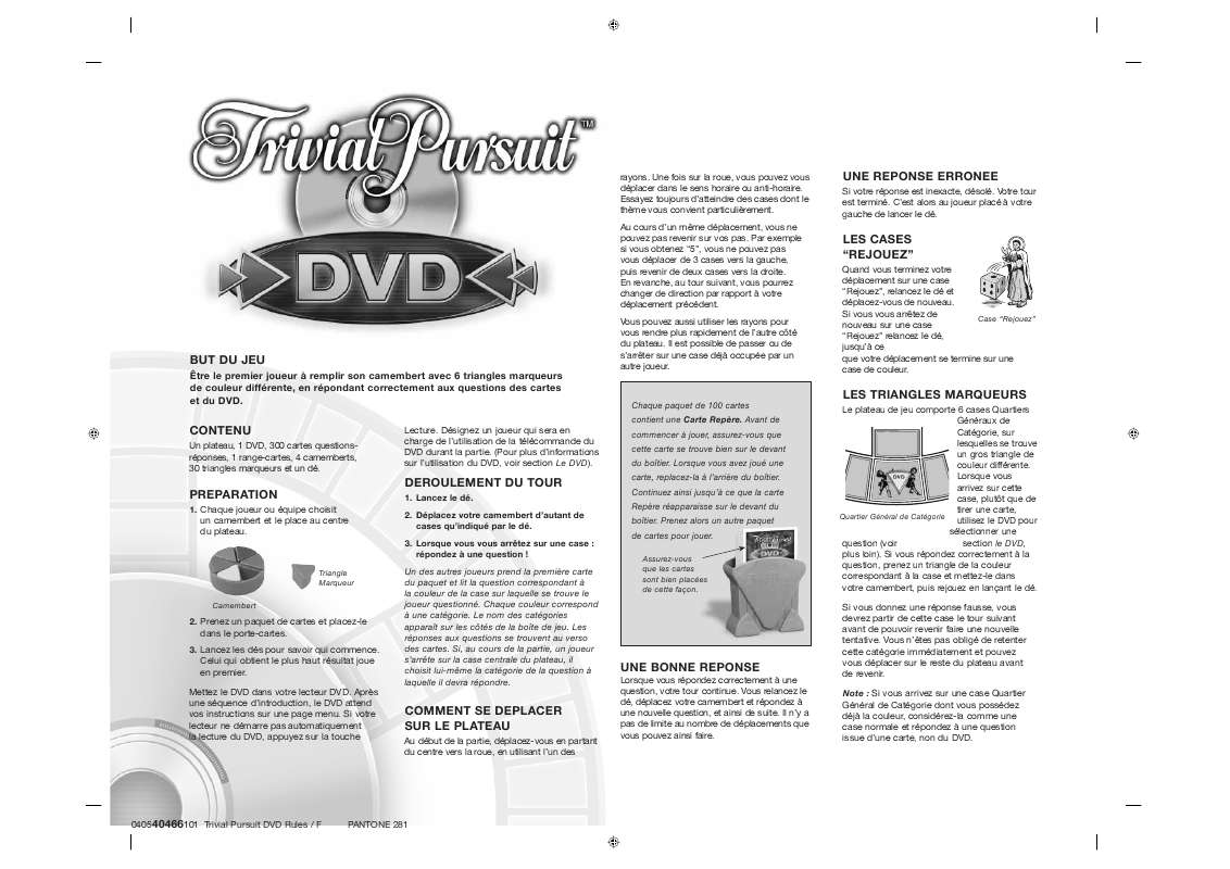 Guide utilisation HASBRO TRIVIAL PURSUIT DVD  de la marque HASBRO