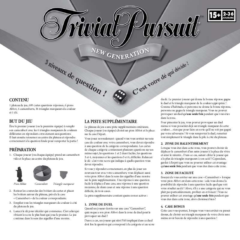 Guide utilisation HASBRO TRIVIAL PURSUIT NEW GENERATION  de la marque HASBRO