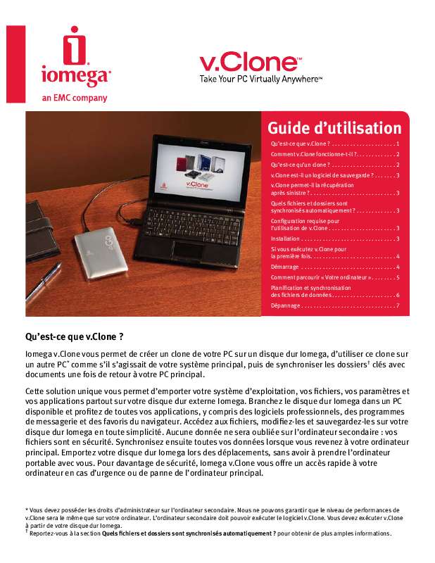 Guide utilisation  IOMEGA V.CLONE  de la marque IOMEGA