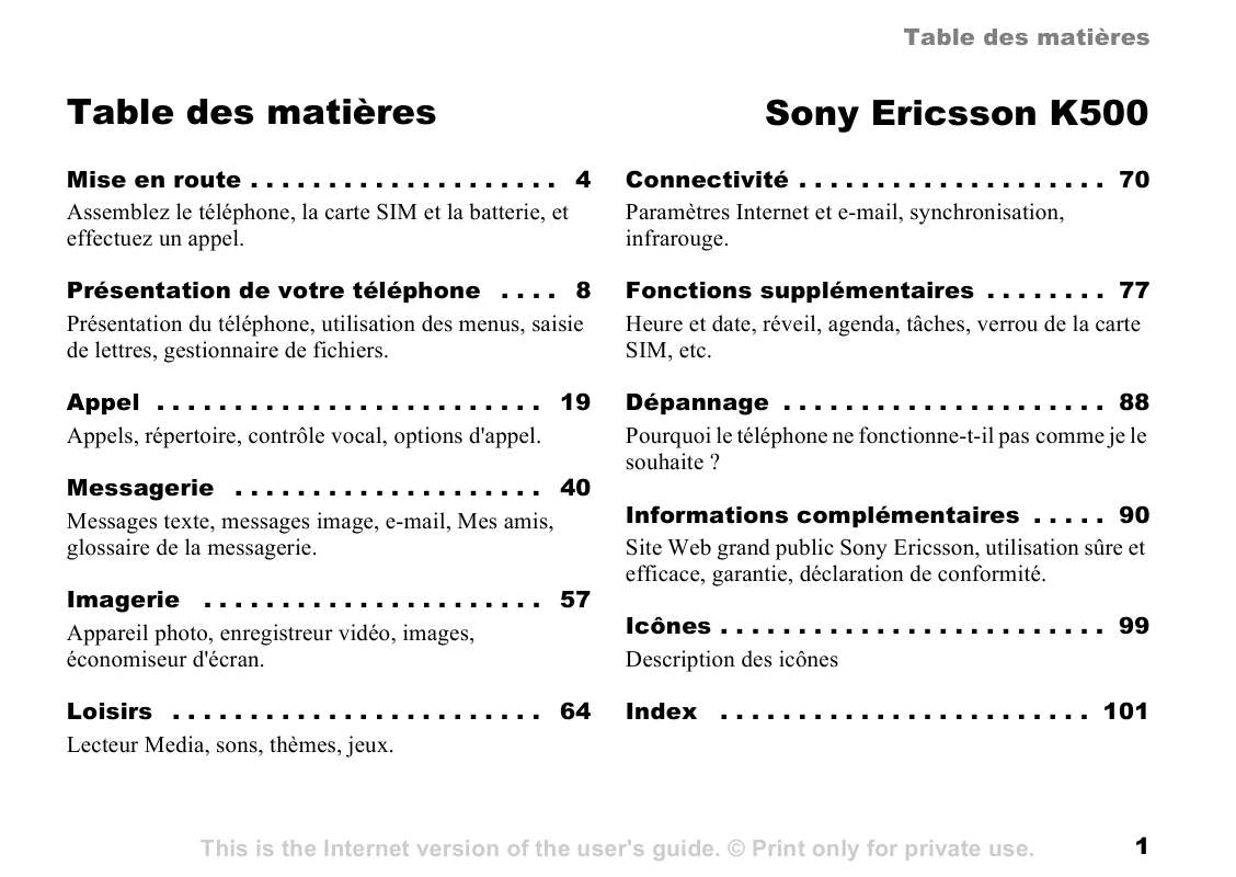 Guide utilisation SONY ERICSSON K500I  de la marque SONY ERICSSON