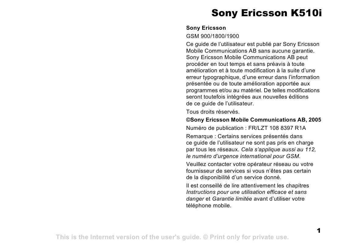 Guide utilisation SONY ERICSSON K510I  de la marque SONY ERICSSON