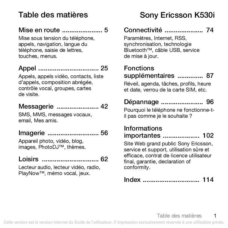 Guide utilisation SONY ERICSSON K530I  de la marque SONY ERICSSON