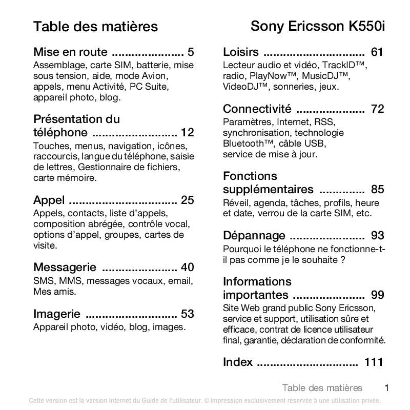 Guide utilisation SONY ERICSSON K550I  de la marque SONY ERICSSON