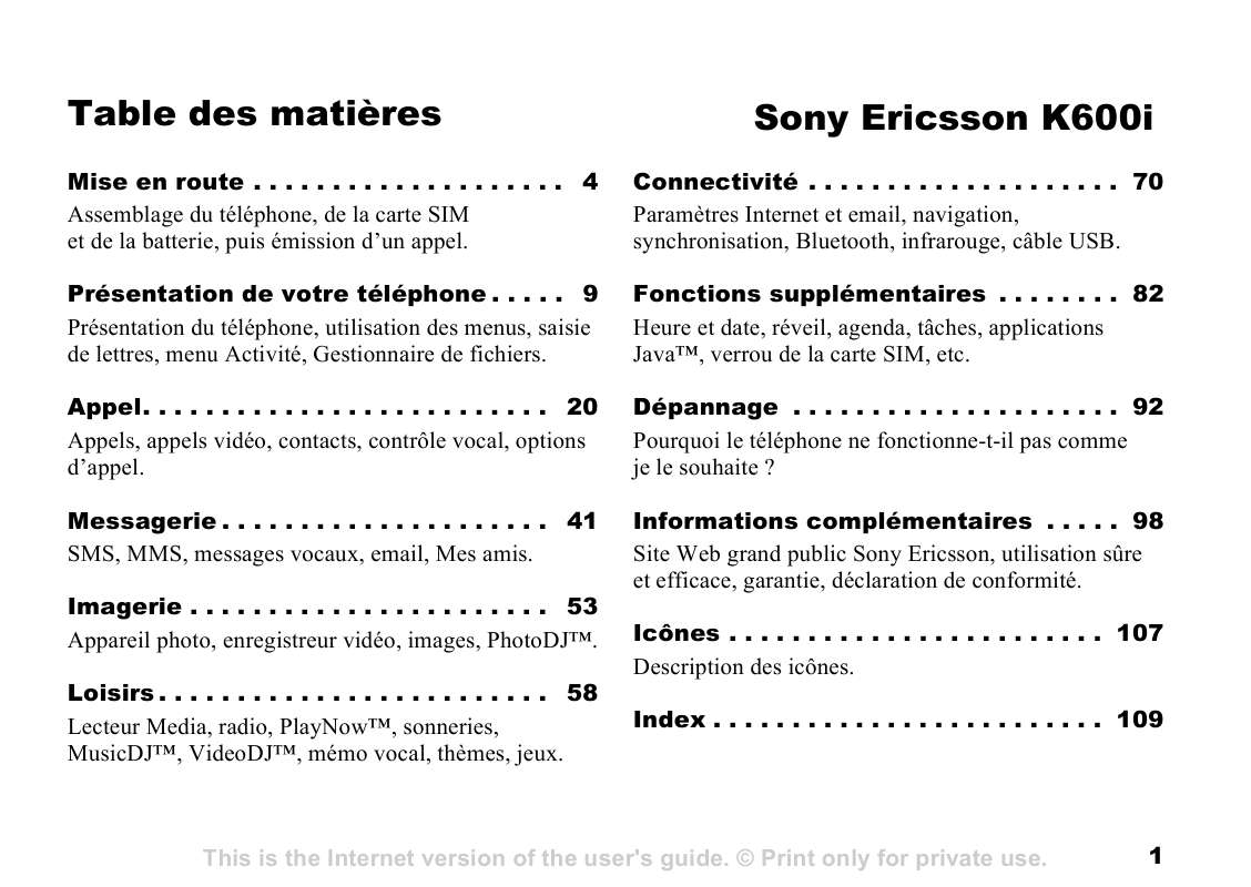 Guide utilisation SONY ERICSSON K600I  de la marque SONY ERICSSON