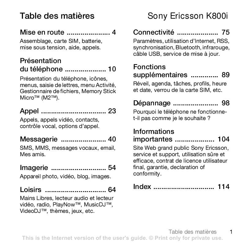 Guide utilisation SONY ERICSSON K800I  de la marque SONY ERICSSON