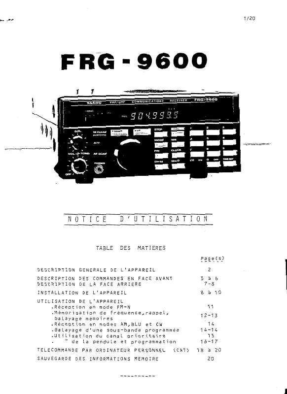 Guide utilisation YAESU FRG-9600  de la marque YAESU