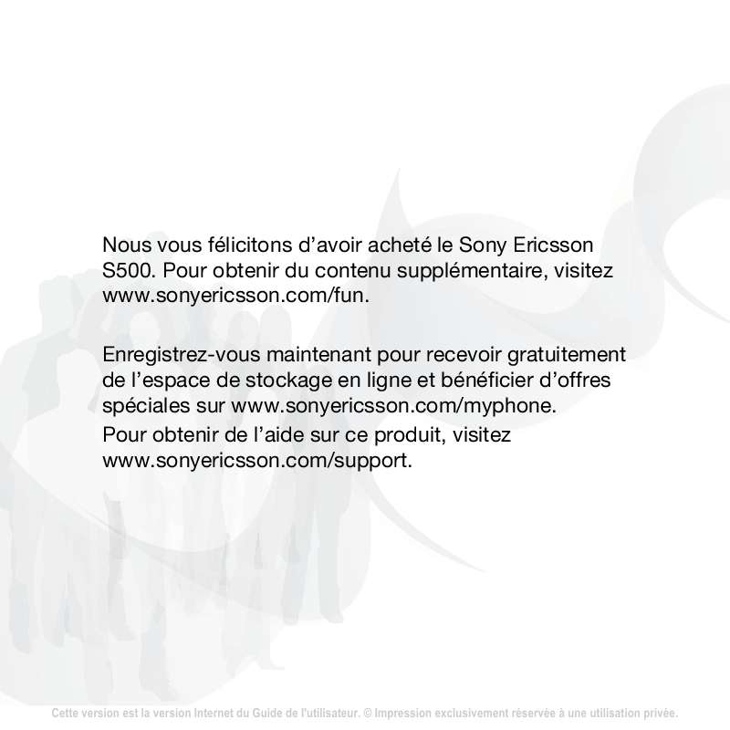 Guide utilisation SONY ERICSSON S500  de la marque SONY ERICSSON