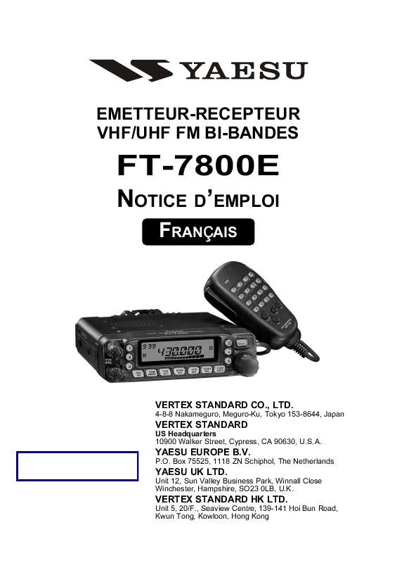 Guide utilisation YAESU FT-7800E  de la marque YAESU