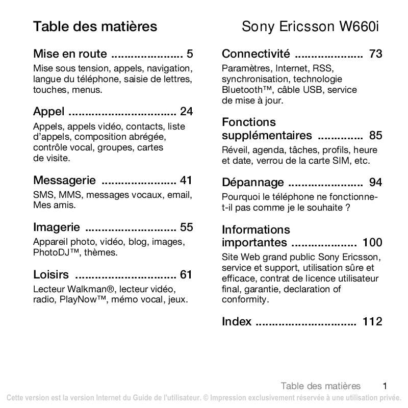 Guide utilisation SONY ERICSSON W660I  de la marque SONY ERICSSON