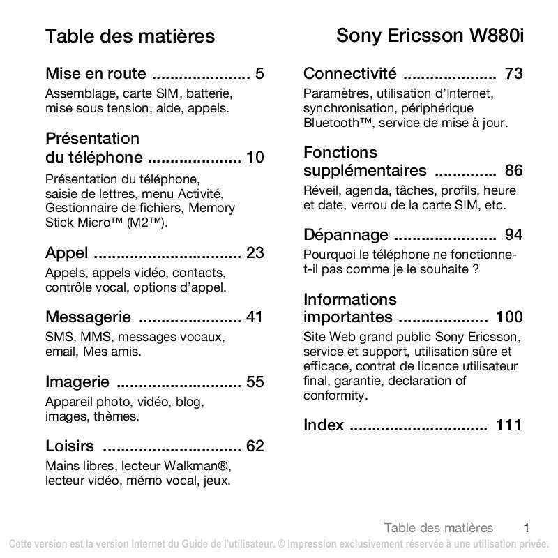 Guide utilisation SONY ERICSSON W880I  de la marque SONY ERICSSON